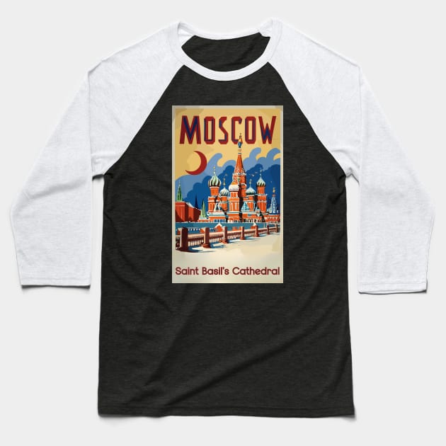 A Vintage Travel Art of Moscow - Russia Baseball T-Shirt by goodoldvintage